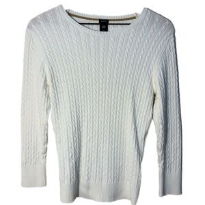 GAP 96% Cotton Gapstretch Cable Knit Sweater White M.